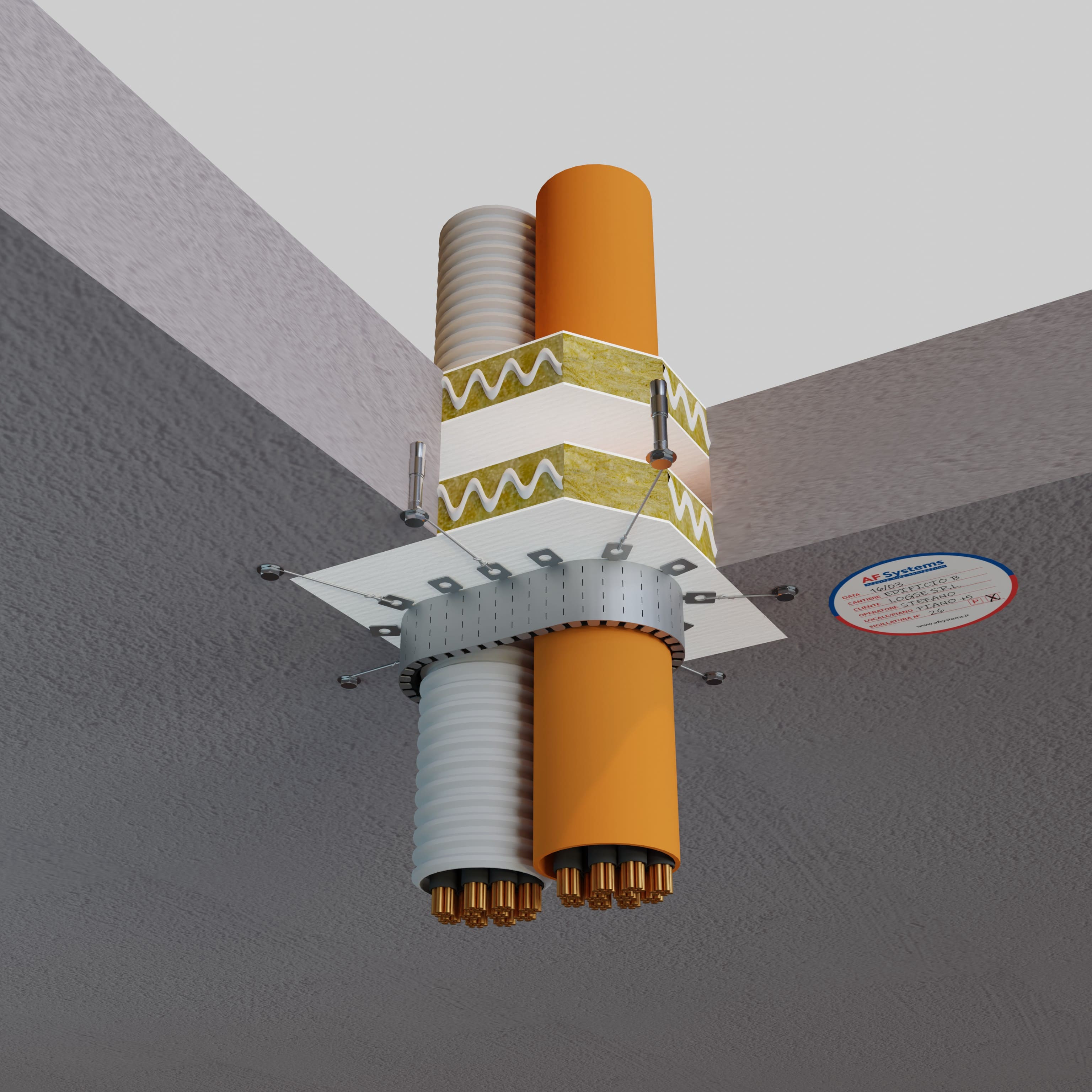 BUNDLED CABLES IN COMBUSTIBLE PIPES IN FLOOR - LARGE OPENINGS