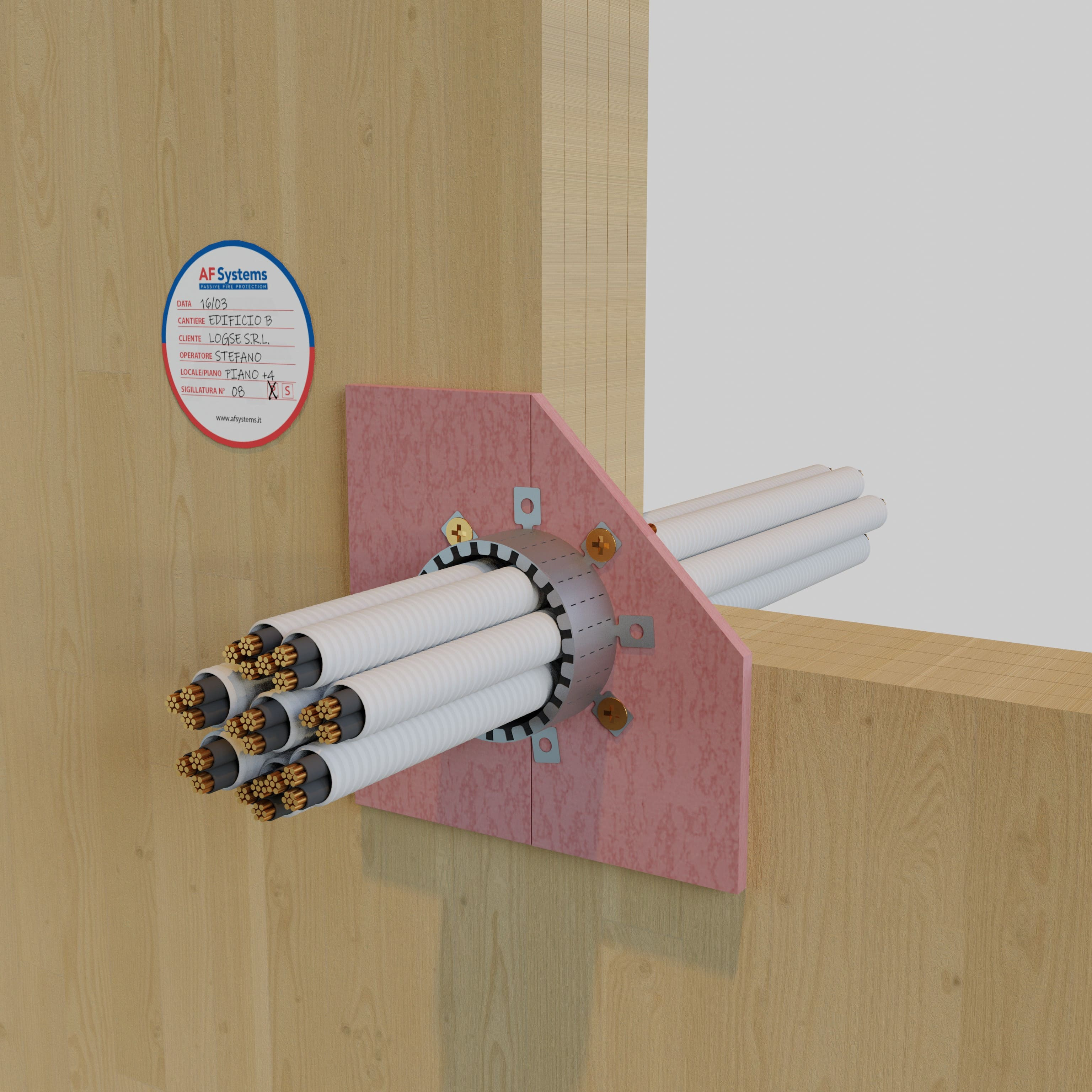 ELECTRICAL CABLES IN COMBUSTIBLE PIPES IN XLAM WALL - FLUSH OPENINGS