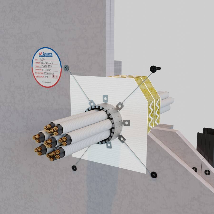 ELEKTRISCHE KABELS IN BRANDBARE LEIDINGEN OP SCHEIDINGSWAND / SANDWICHWAND IN GROTE UITSPARINGEN