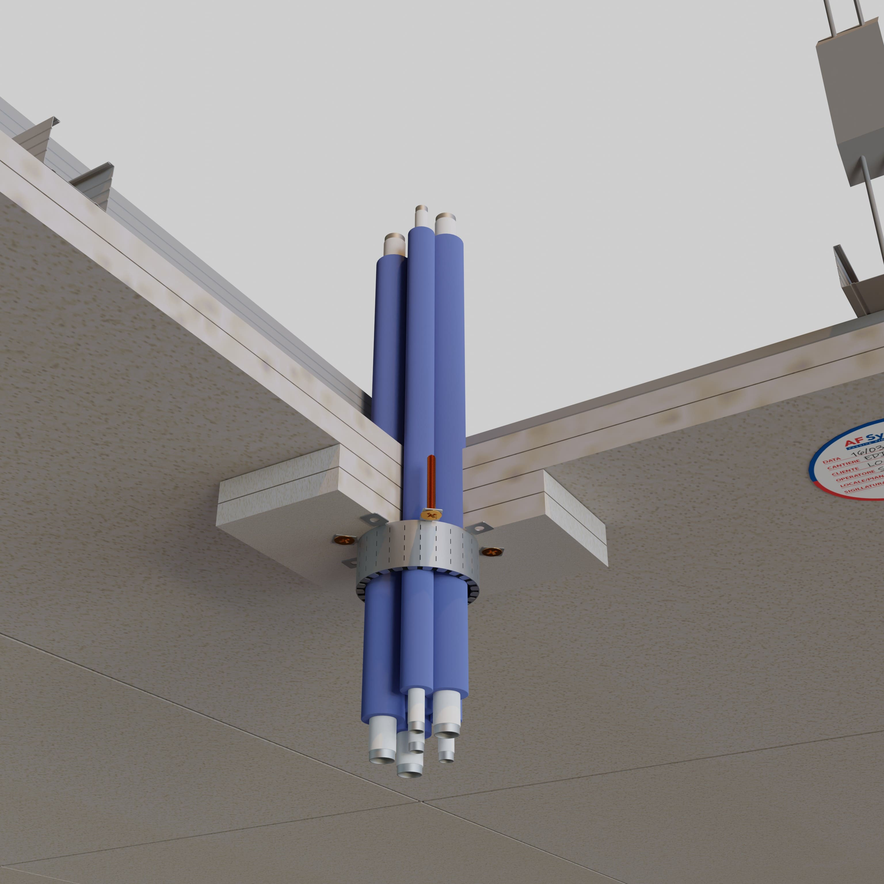 TUYAUX MULTICOUCHE EN FAISCEAUX SUR FAUX PLAFONDS À MEMBRANE AVEC OUVERTURE SUR MESURE